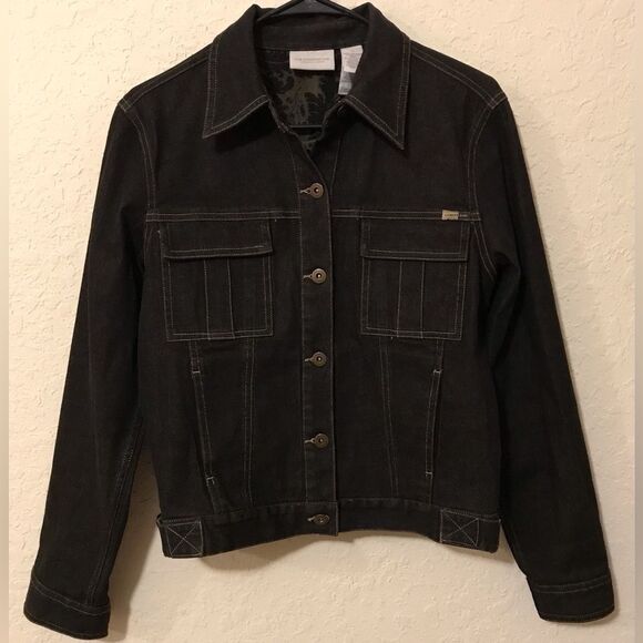 Liz Claiborne Jackets & Blazers - Vintage Y2K Lizwear Jeans Dark Wash Denim Jacket with Damask Print Inside